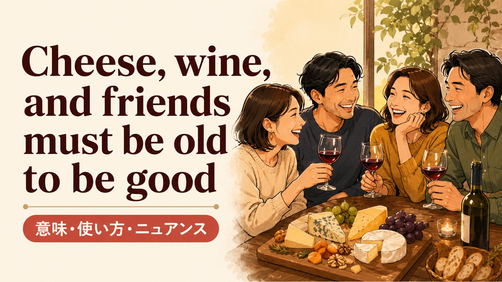 Cheese, wine, and friends must be old to be goodの意味・使い方・ニュアンスを例文で解説