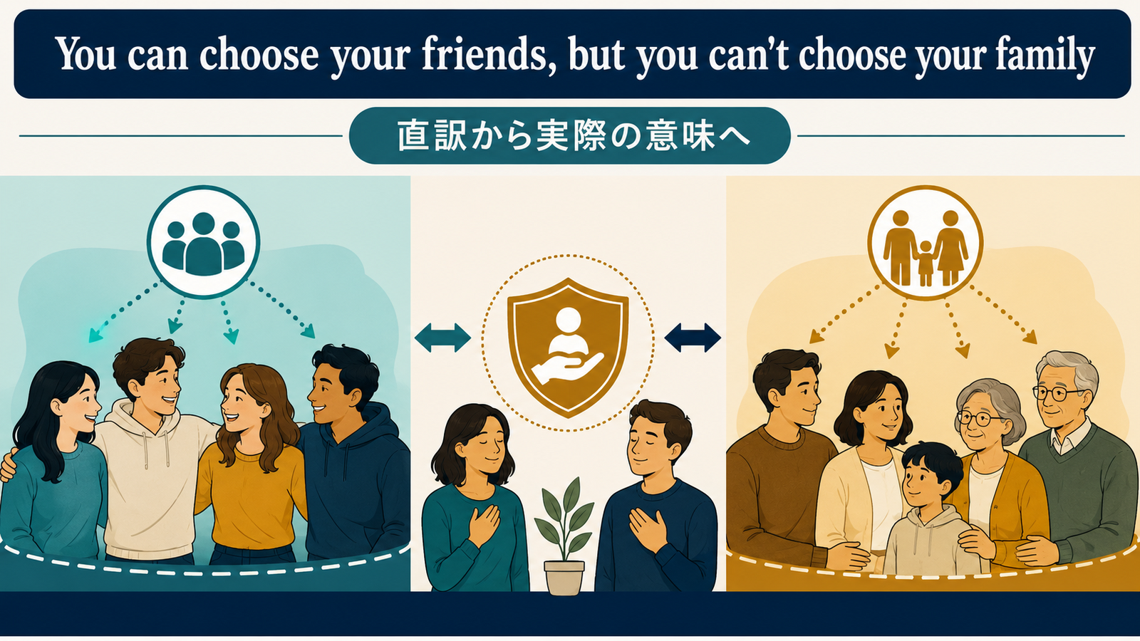 You can choose your friends, but you can't choose your familyのニュアンスを図解