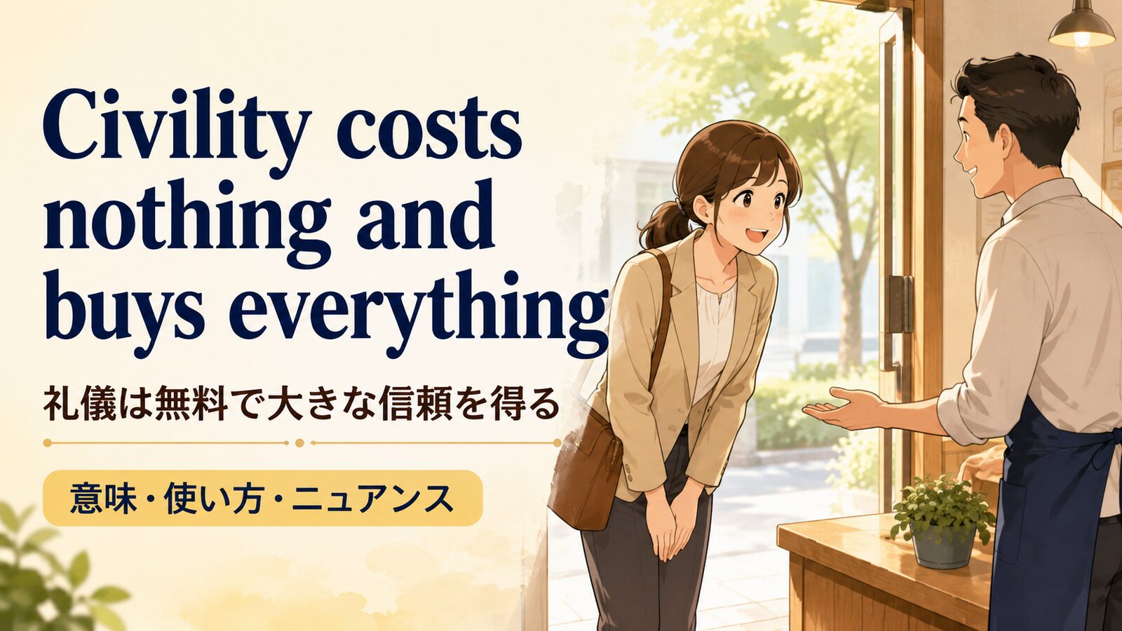 Civility costs nothing and buys everythingの意味・使い方・ニュアンスを例文で解説