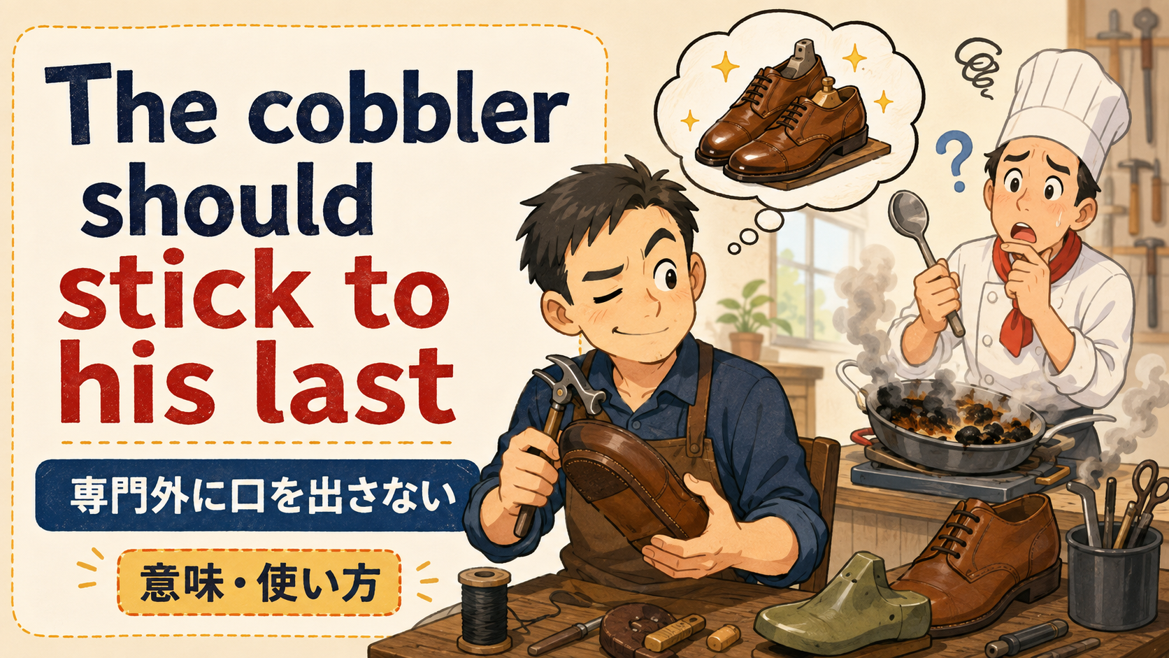 The cobbler should stick to his lastの意味・使い方を解説するアイキャッチ画像