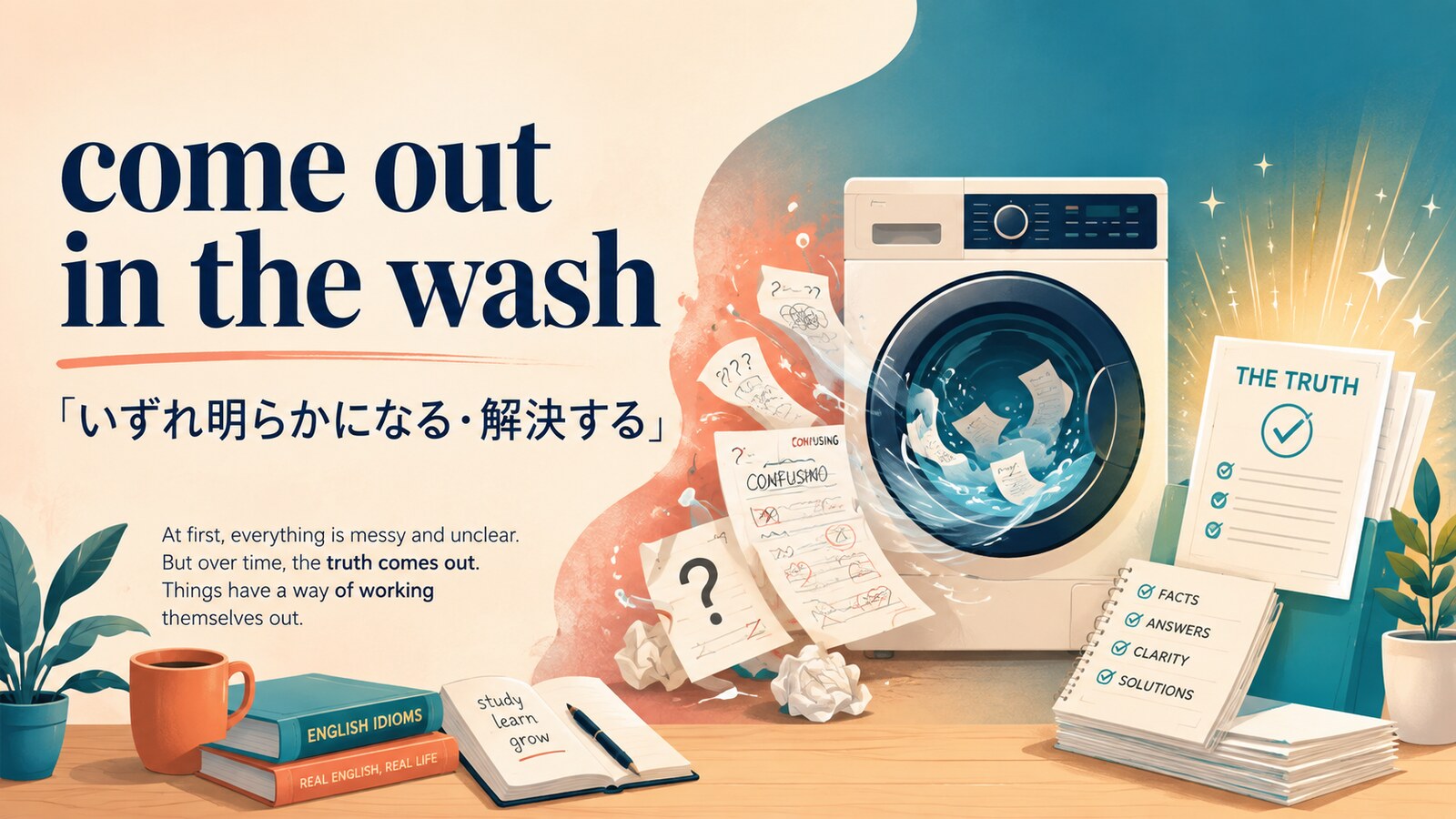 come out in the washの意味と使い方を解説するアイキャッチ画像