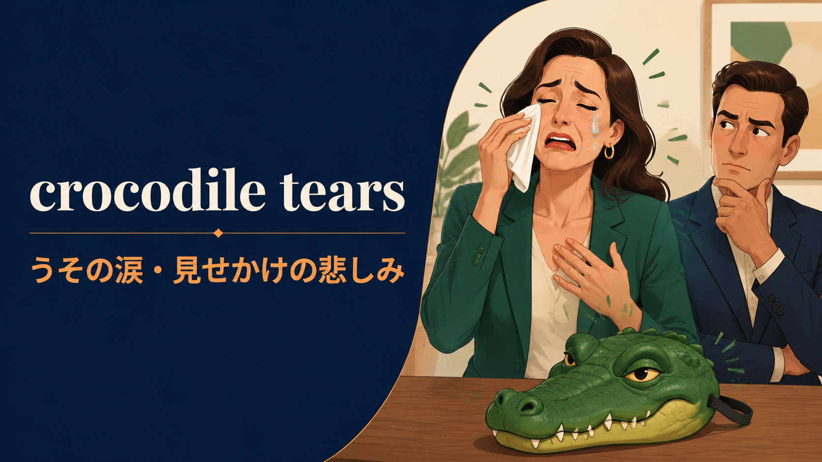 crocodile tearsの意味は？「うその涙・見せかけの悲しみ」の使い方・ニュアンスと例文