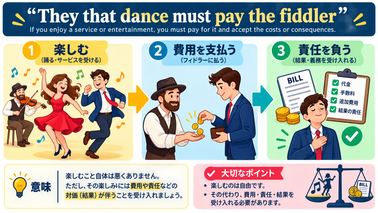 They that dance must pay the fiddlerのニュアンスを図解