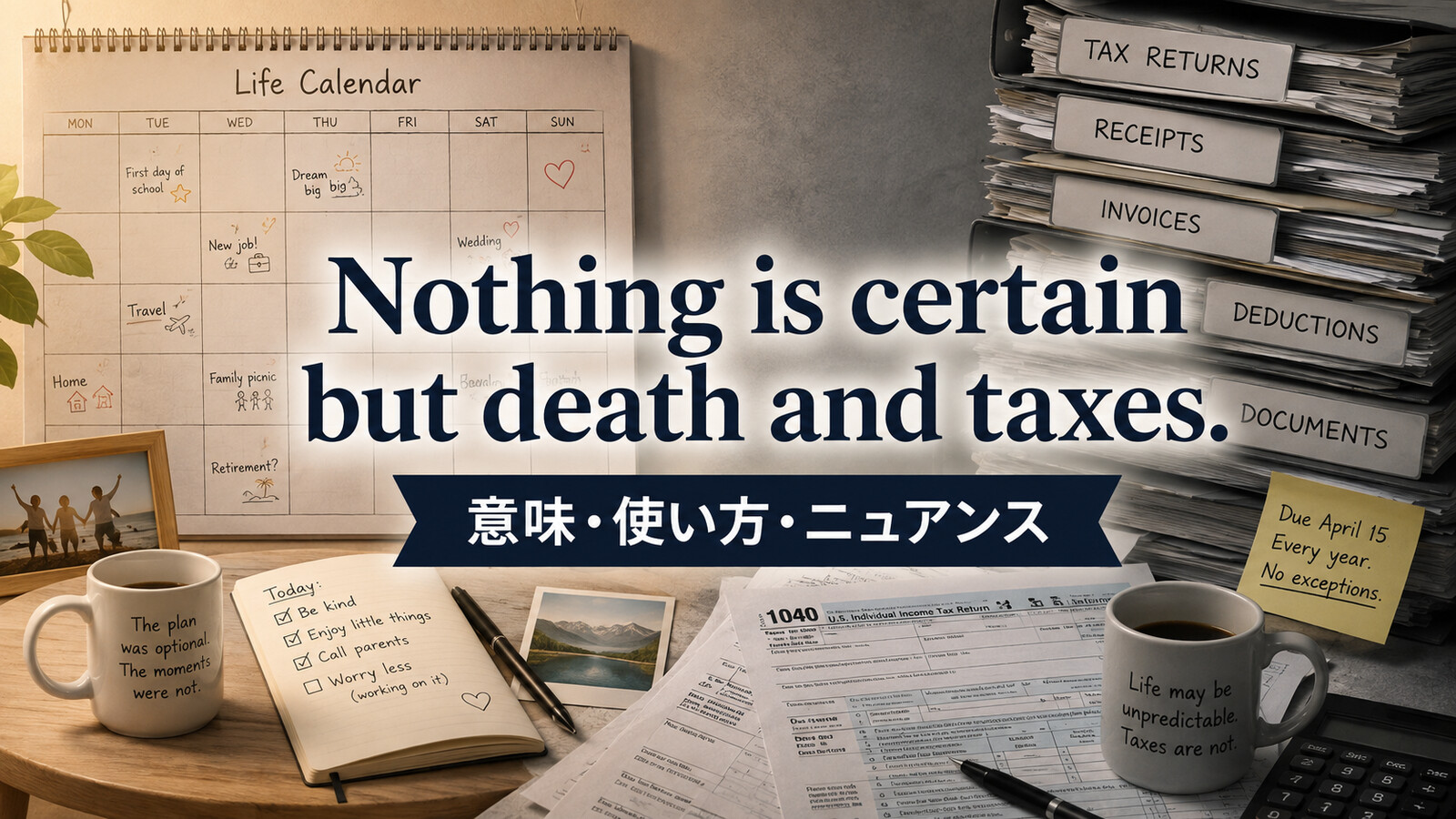 Nothing is certain but death and taxes.の意味は？使い方・ニュアンスと例文