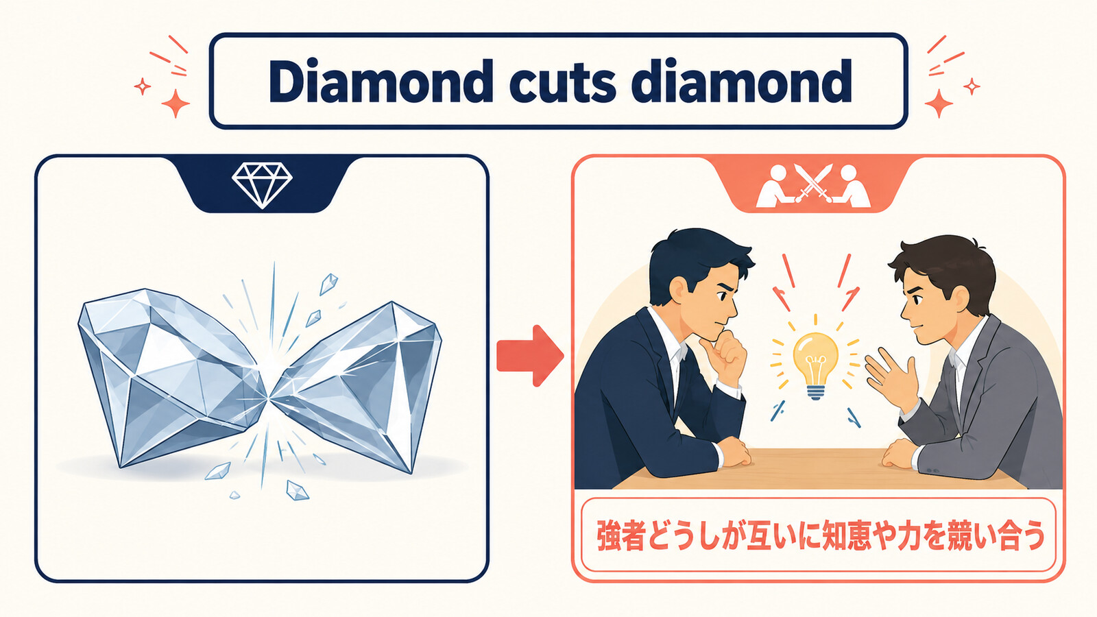 Diamond cuts diamondの直訳イメージと実際の意味を比較した解説