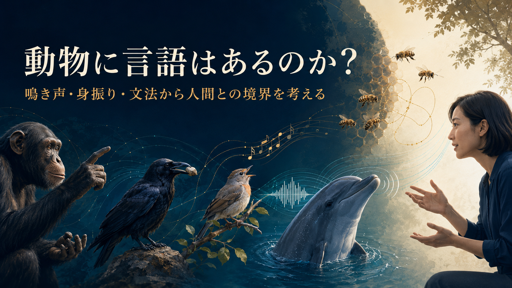 動物に言語はあるのかを考えるイラスト
