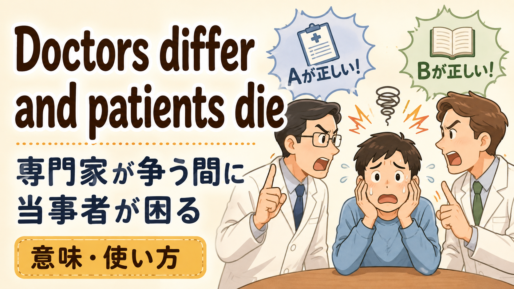 Doctors differ and patients dieの意味・使い方を解説するアイキャッチ画像