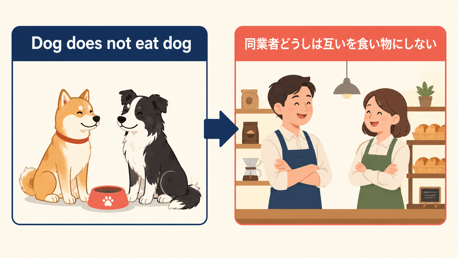 Dog does not eat dogの直訳イメージと実際の意味を比較した解説