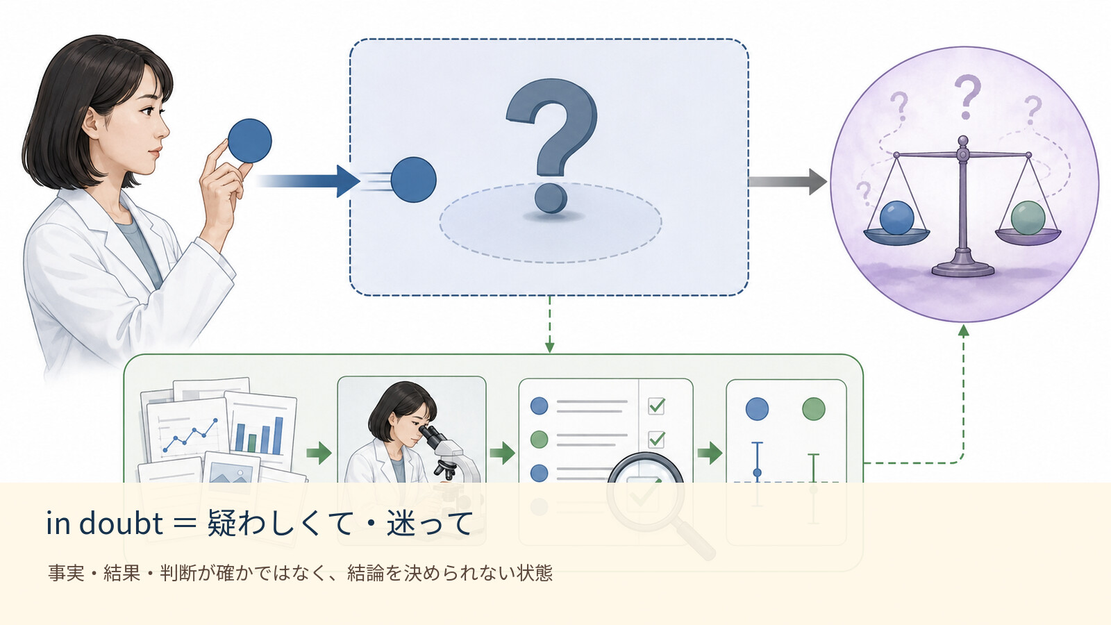 in doubt の意味を示す解説イラスト