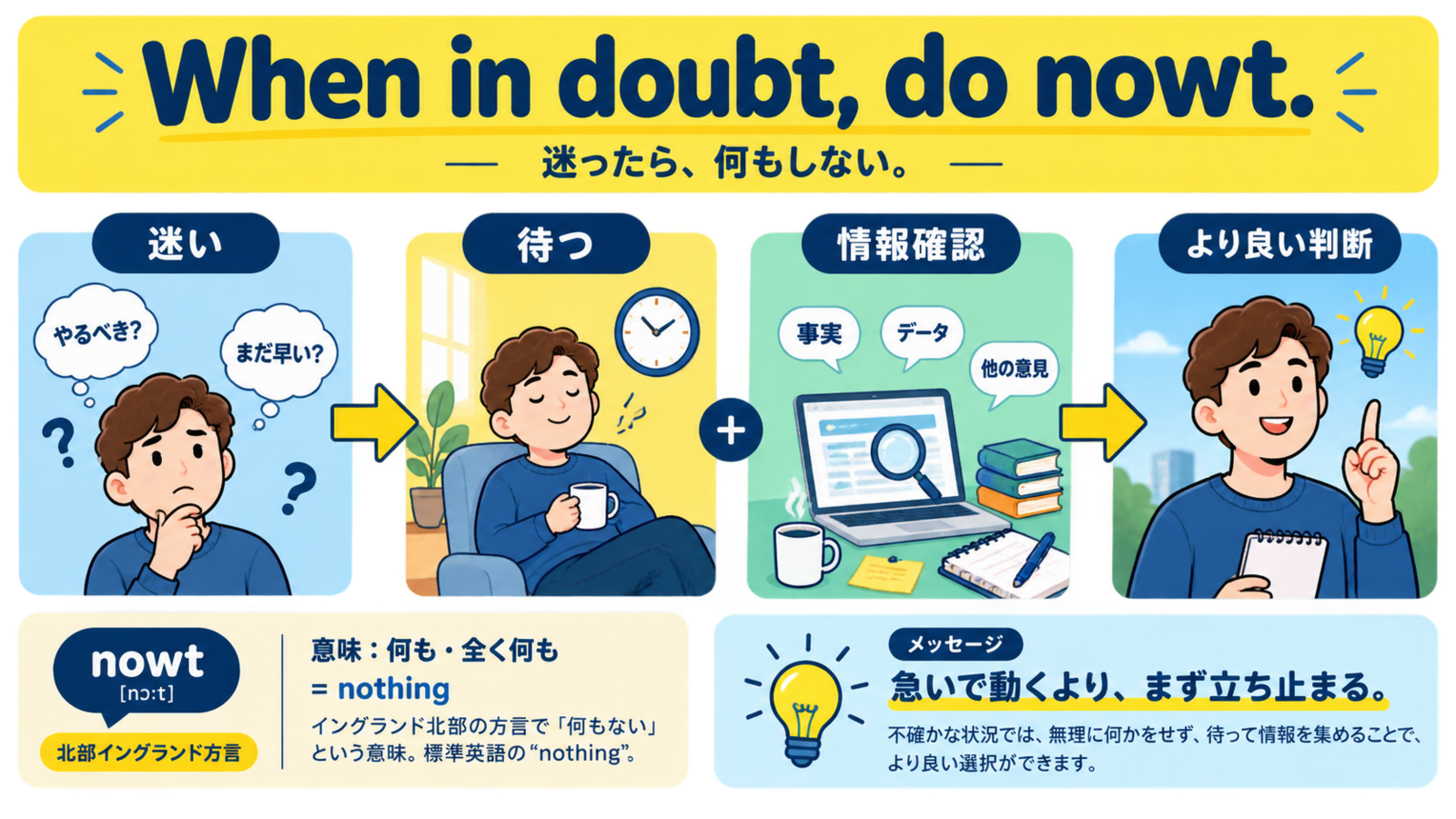 When in doubt, do nowt の意味・使い方｜ニュアンスと例文を解説