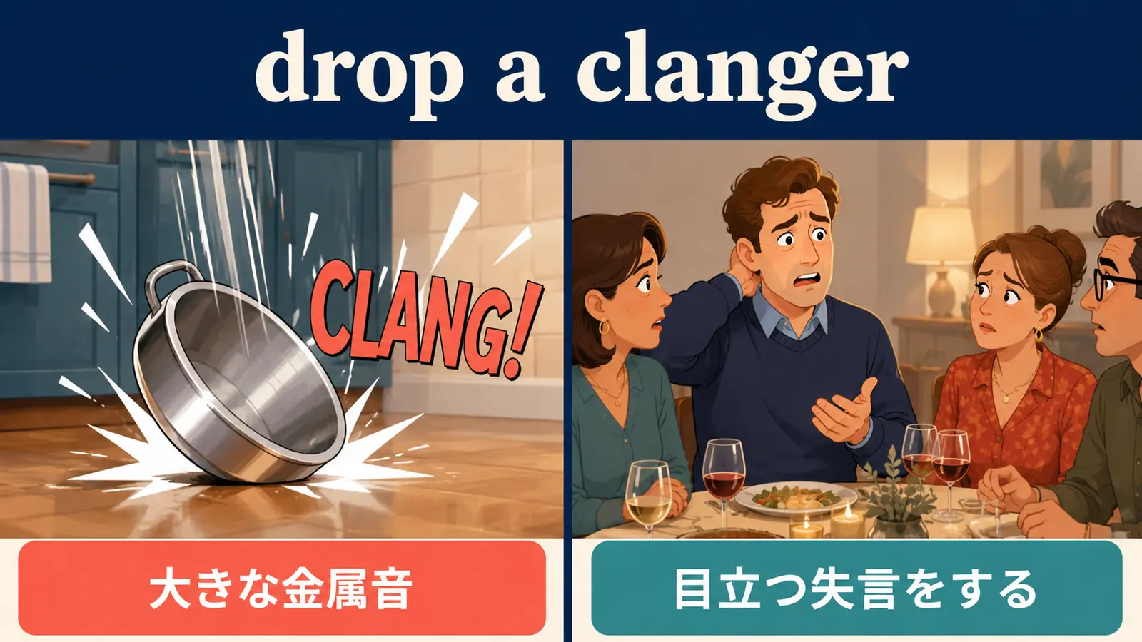 drop a clangerの直訳イメージと実際の意味の比較図