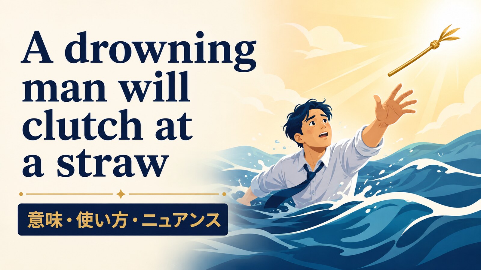 A drowning man will clutch at a strawの意味・使い方｜ニュアンスと例文、似た表現との違い