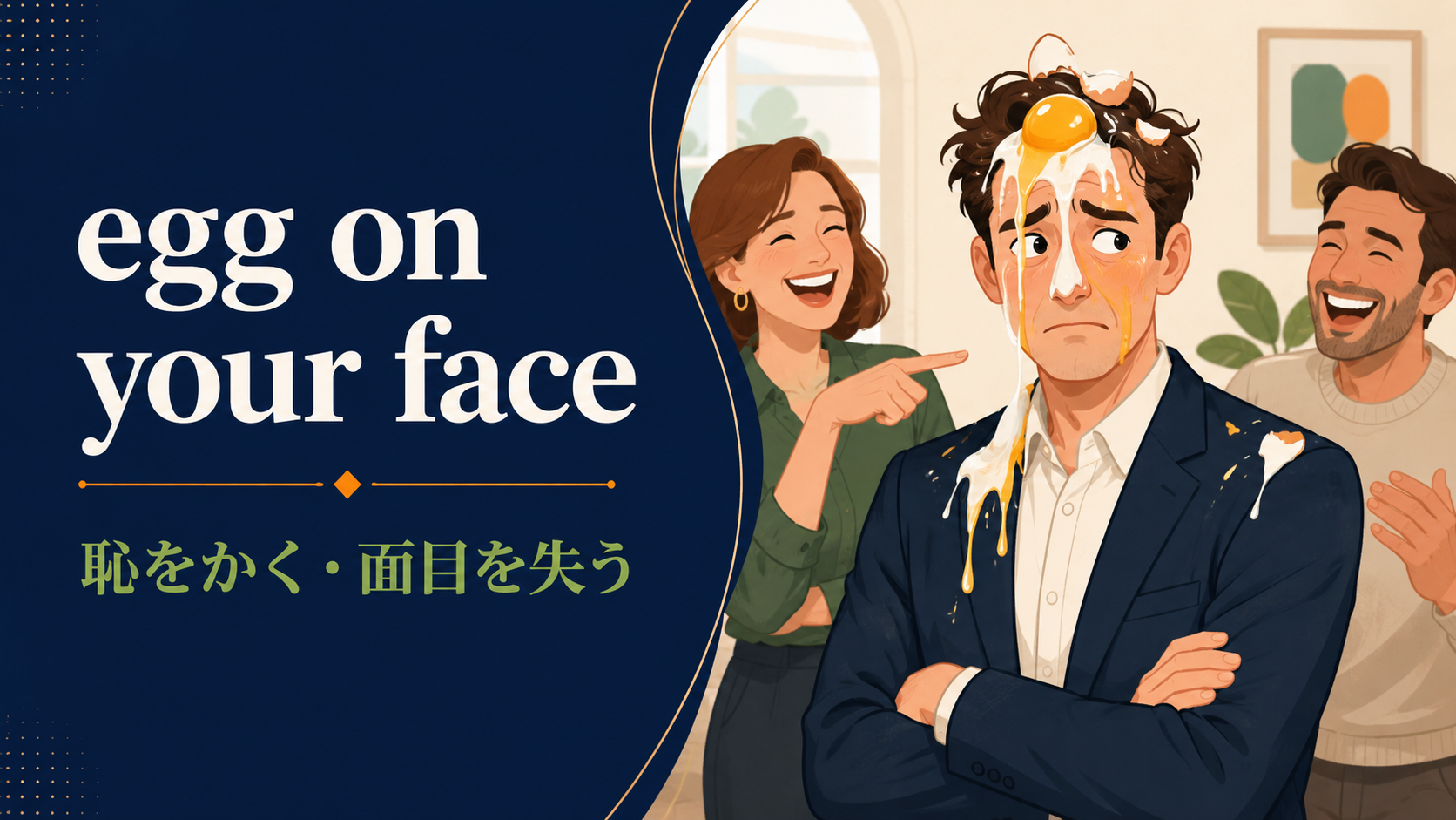 egg on your faceの意味は？「恥をかく・面目を失う」の使い方・ニュアンスと例文