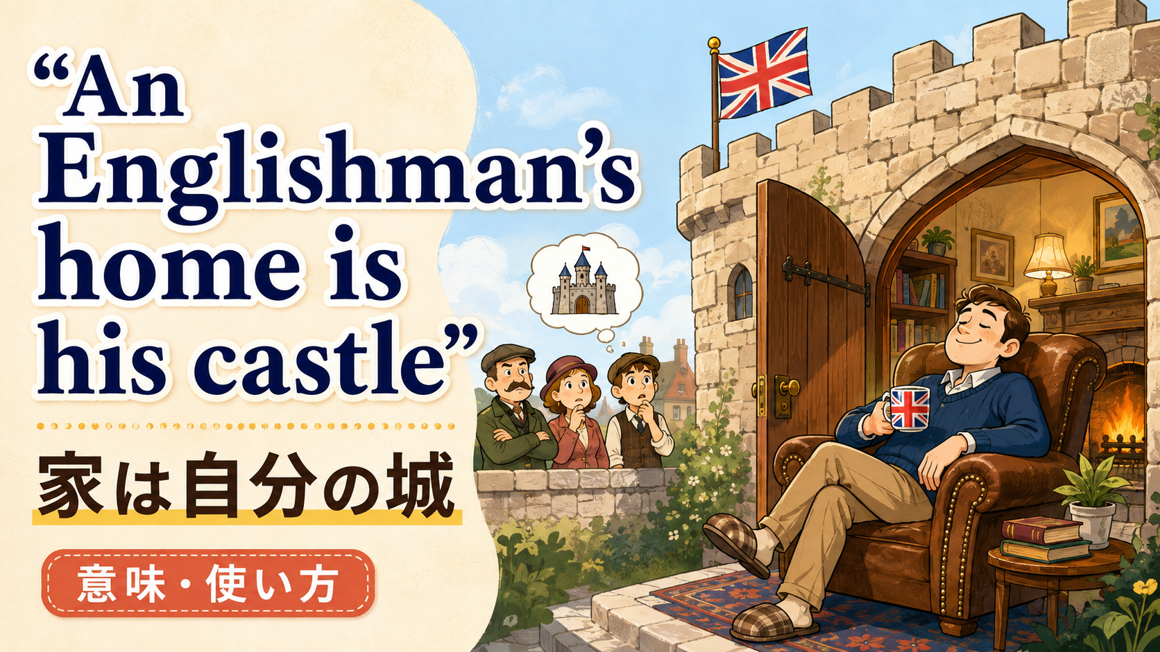 An Englishman's home is his castleの意味・使い方を解説するアイキャッチ画像