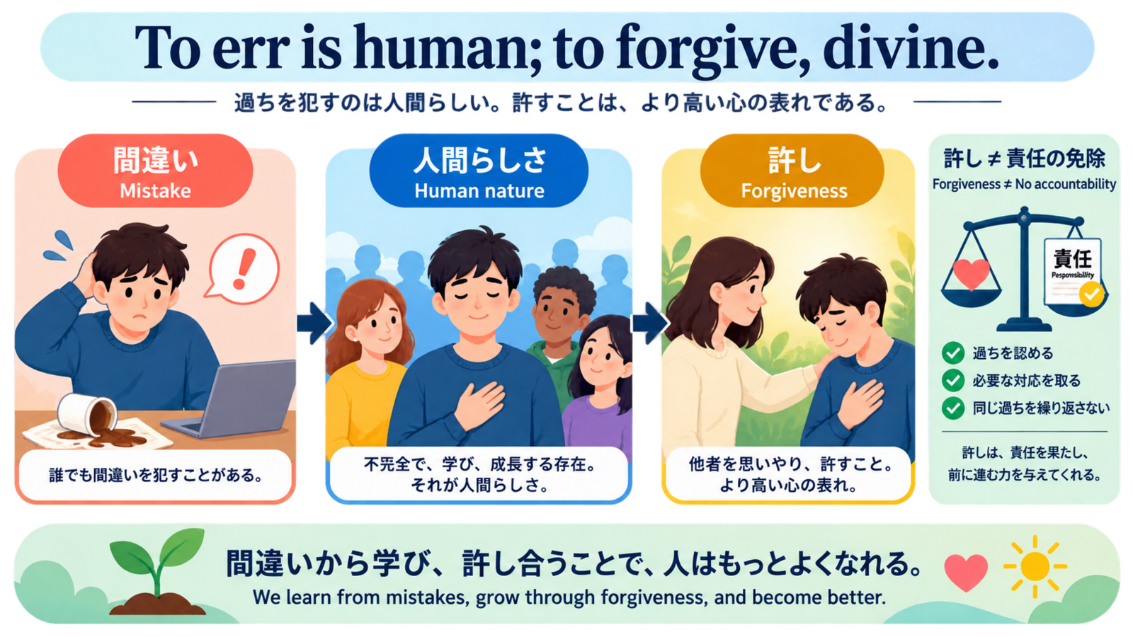 To err is human; to forgive, divineのニュアンスを図解