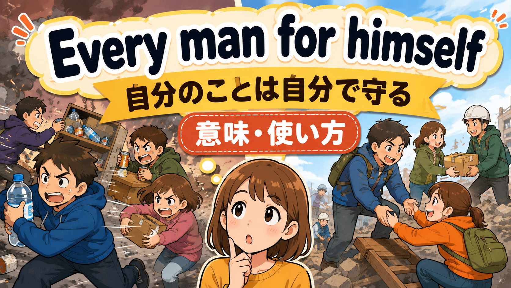 Every man for himselfの意味・使い方を解説するアイキャッチ画像