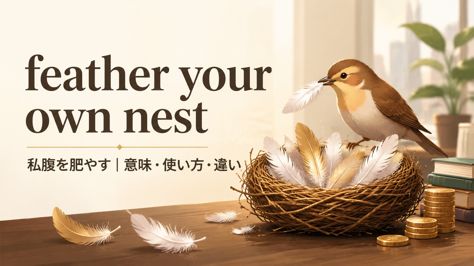 feather your own nestの意味は？「私腹を肥やす」の使い方・ニュアンスと例文