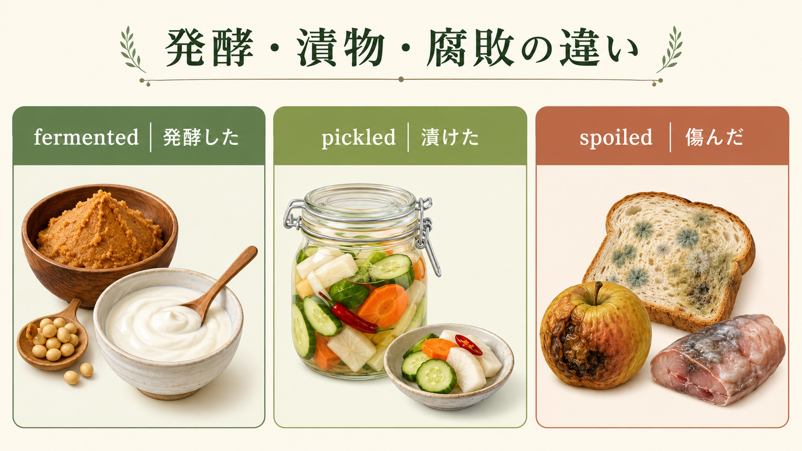 fermented・pickled・spoiledの違い