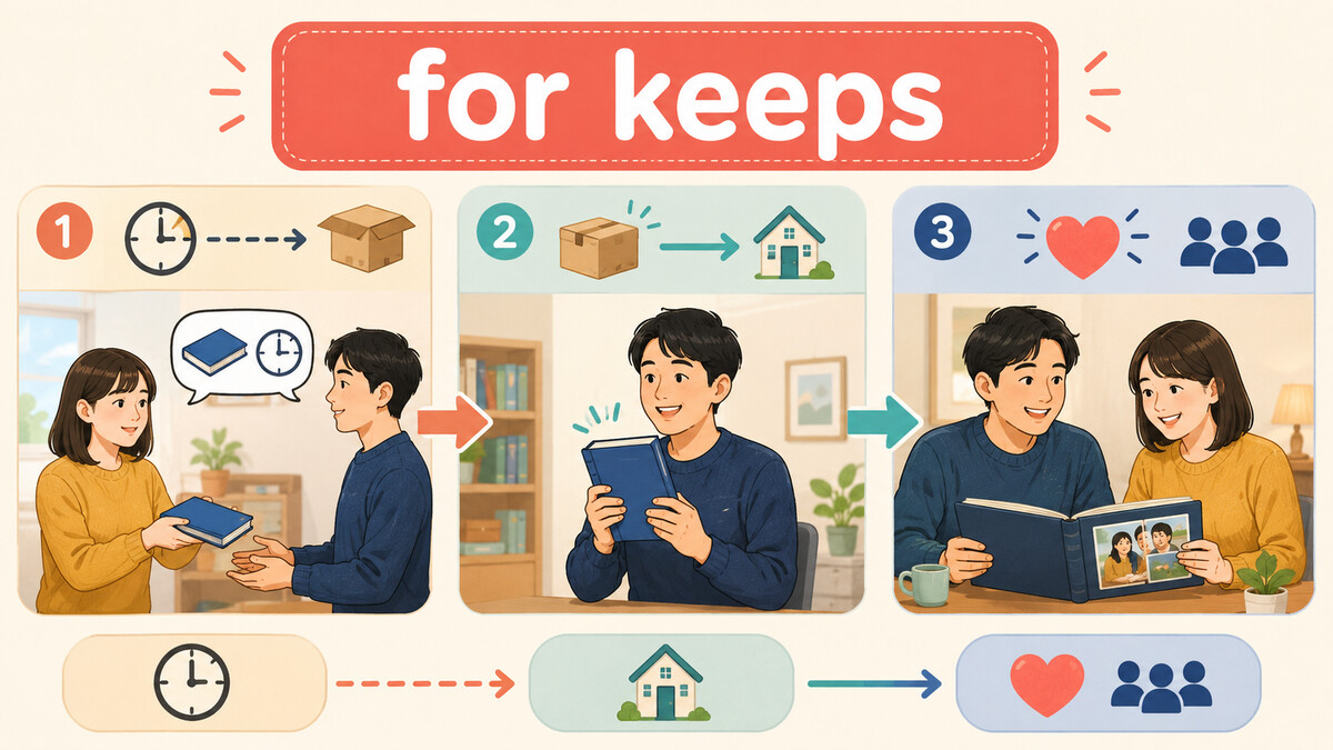 for keepsの意味と使い方を視覚的に説明するイラスト