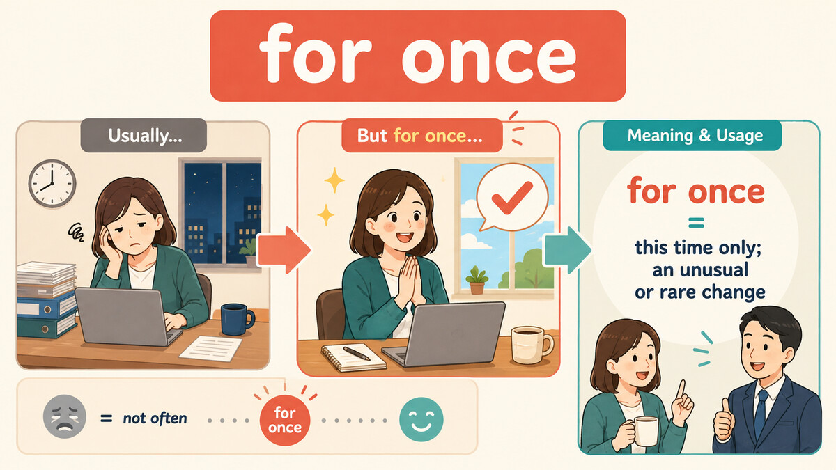 for onceの意味と使い方を視覚的に説明するイラスト