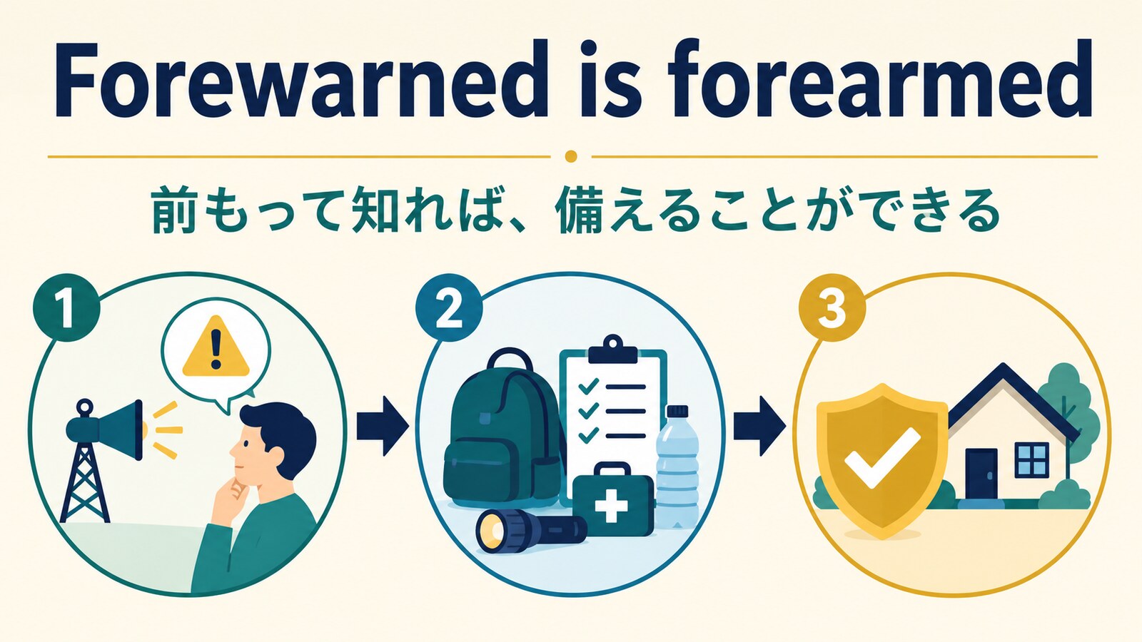 Forewarned is forearmedの直訳と実際のニュアンスを説明する図解