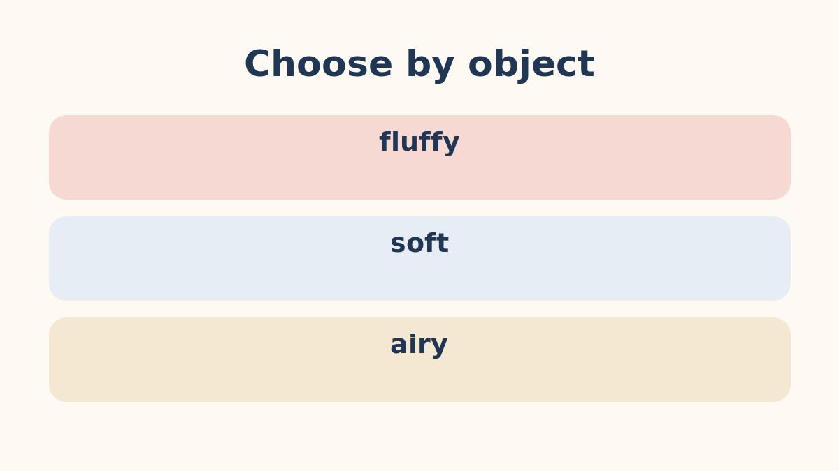 fluffy・soft・airyの違いを示す比較図