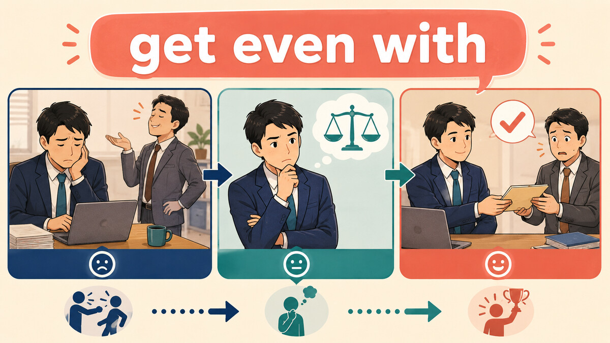 get even withの意味と使い方を視覚的に説明するイラスト