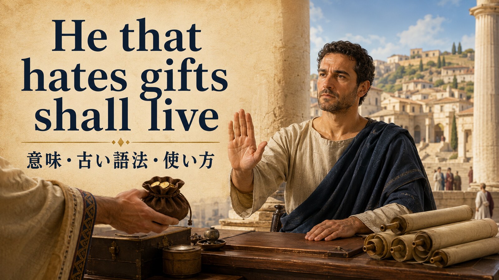 He that hates gifts shall liveの意味・使い方を解説するアイキャッチ