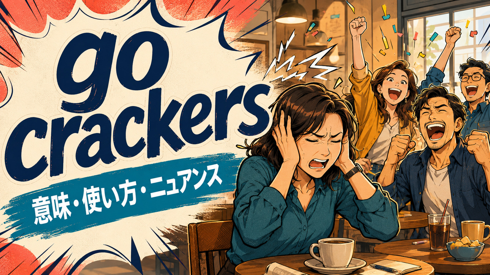 go crackersの意味・使い方・ニュアンスを解説するアイキャッチ画像