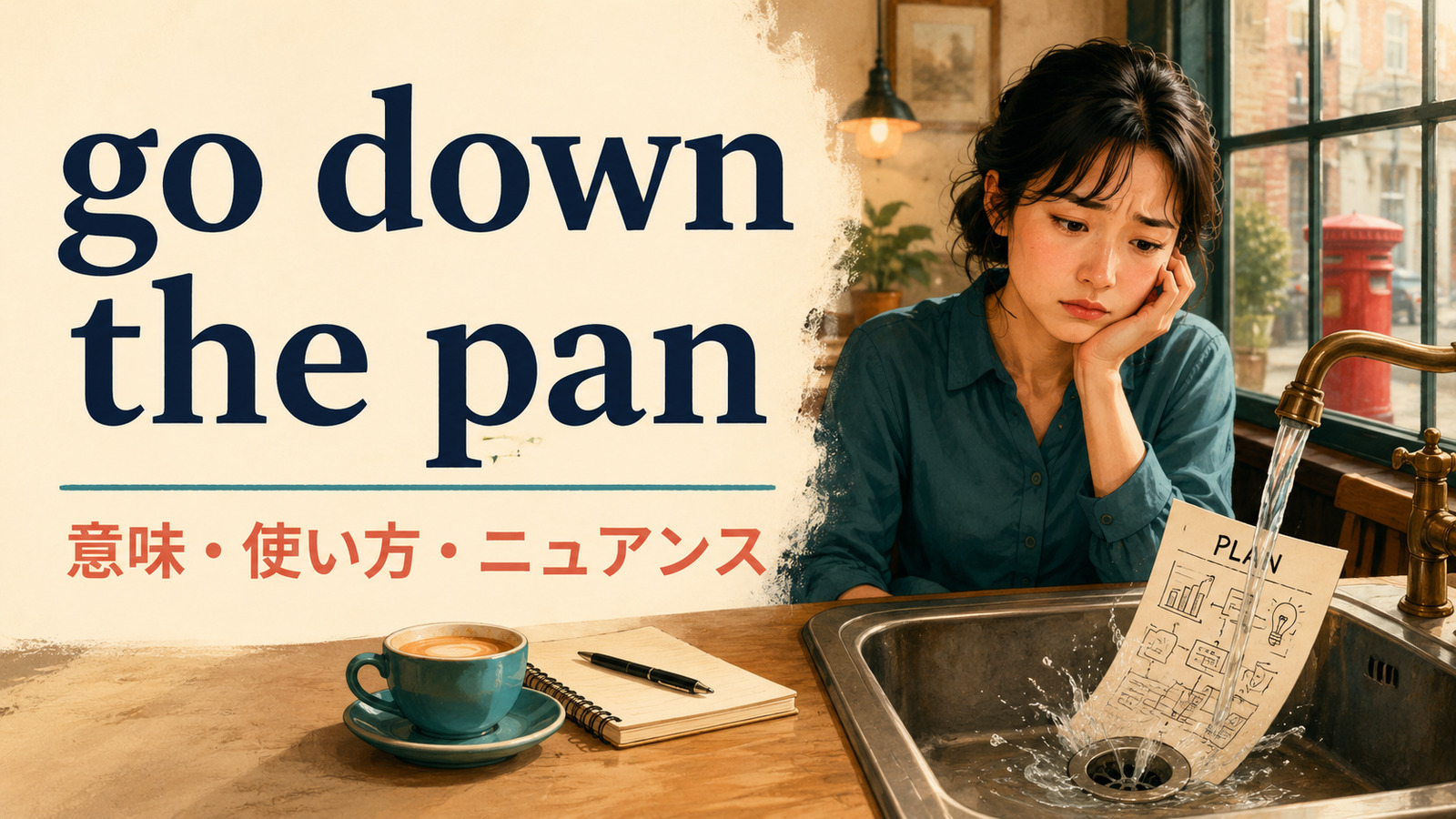 go down the panの意味・使い方・ニュアンスを解説するアイキャッチ画像
