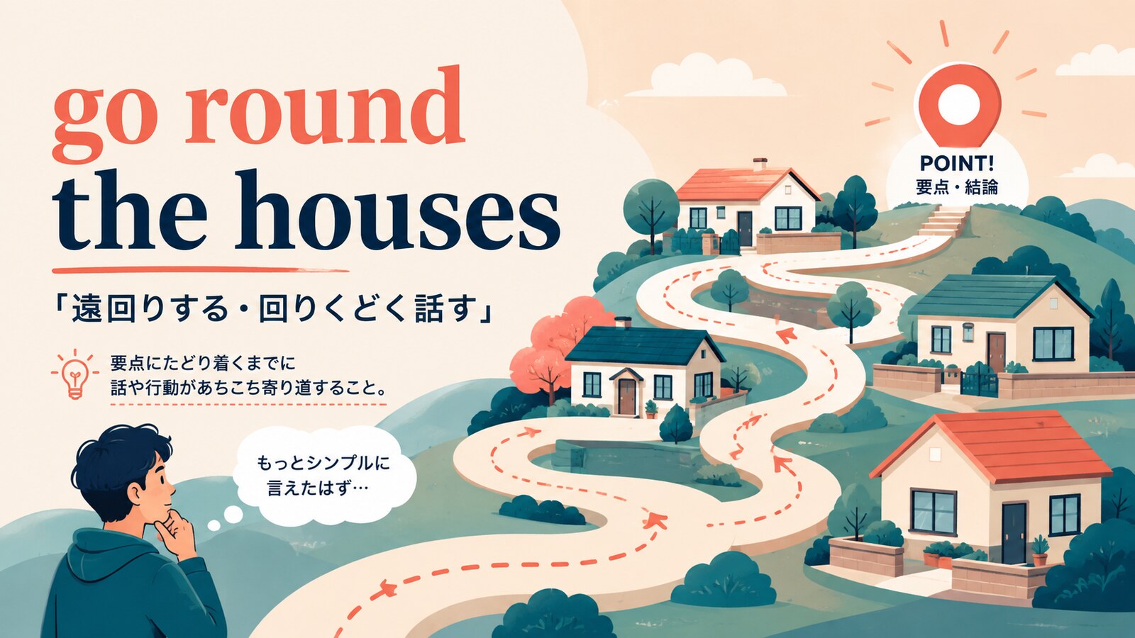 go round the housesの意味と使い方を解説するアイキャッチ画像