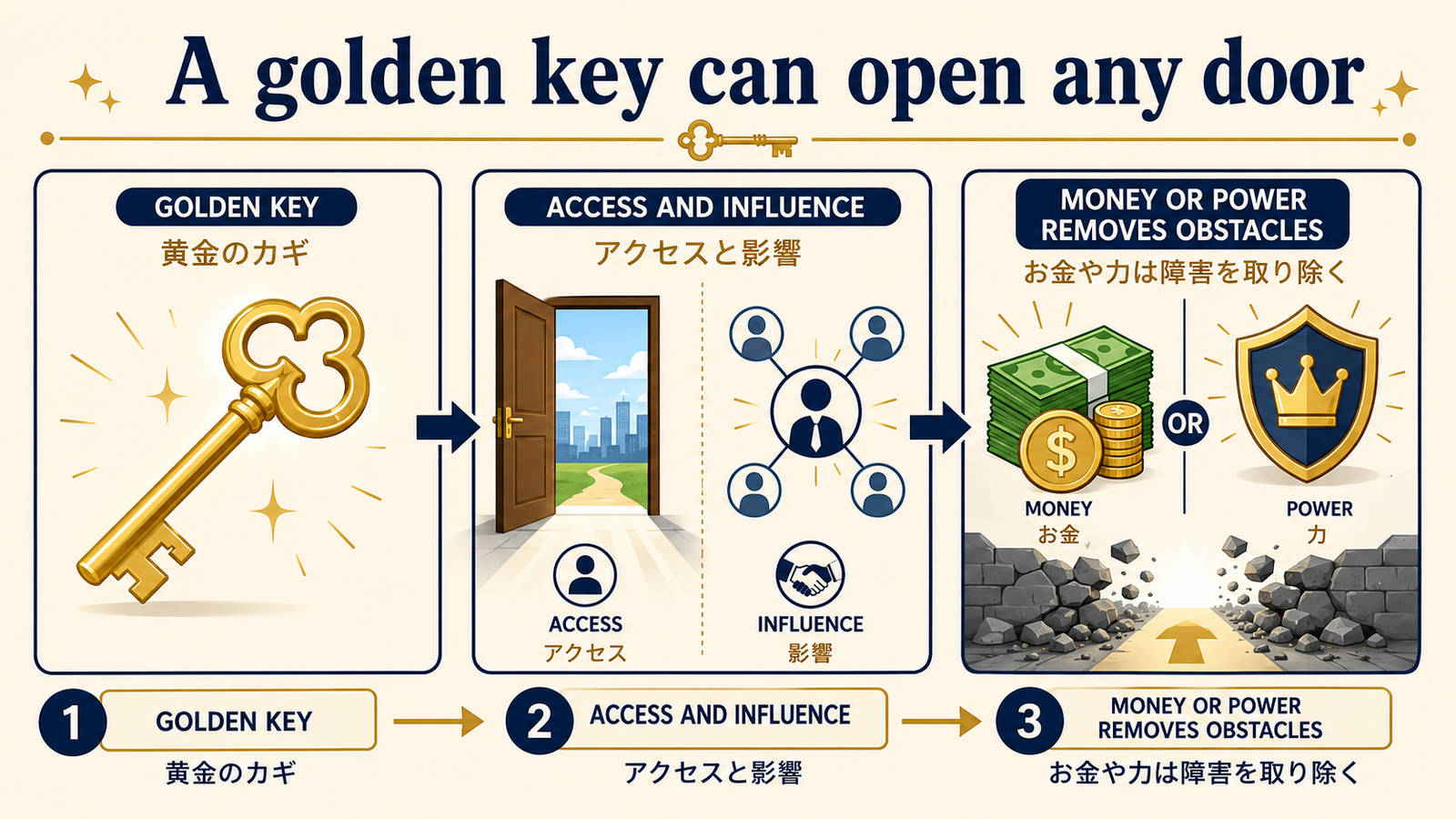A golden key can open any doorの意味を図解