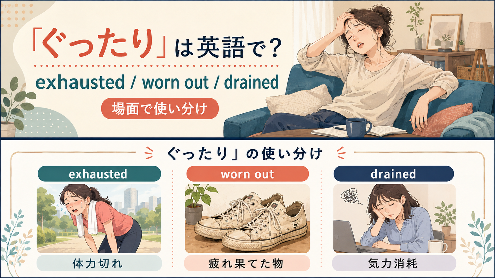 「ぐったり」を表す英語の使い分け