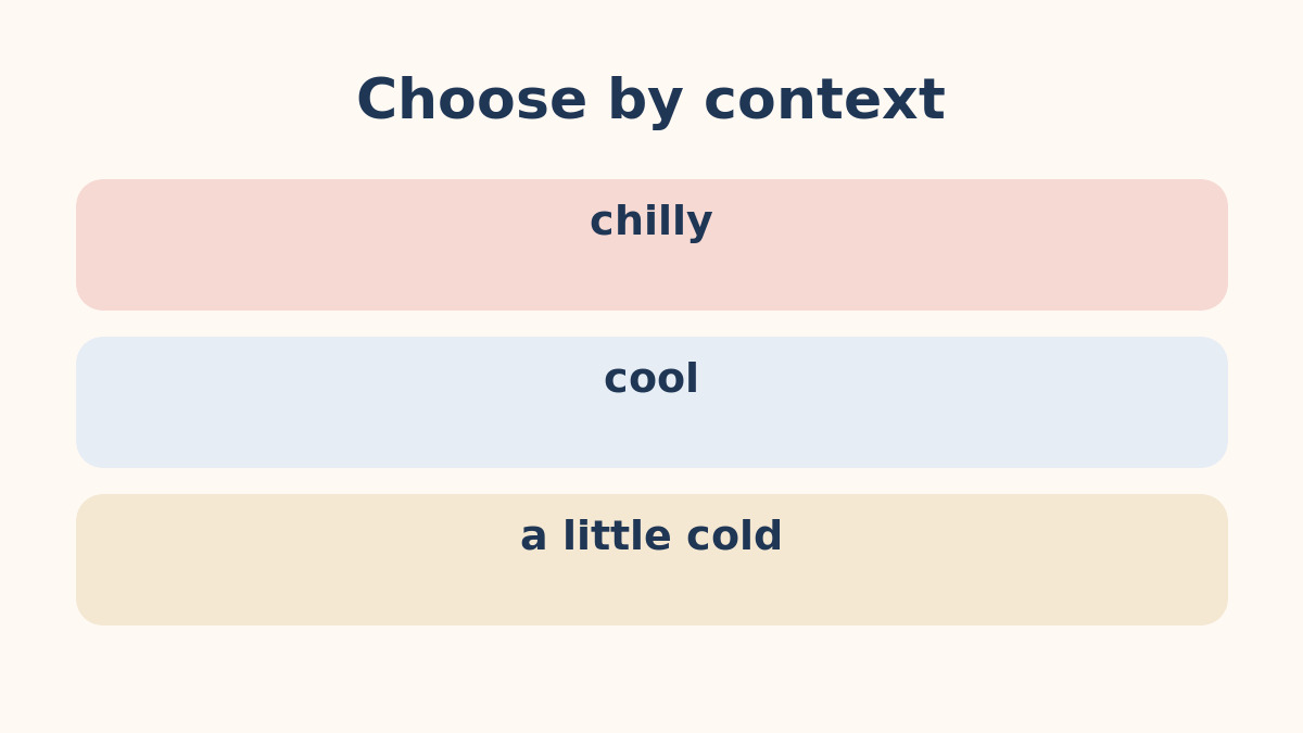 chilly・cool・a little coldの違いを示す比較図
