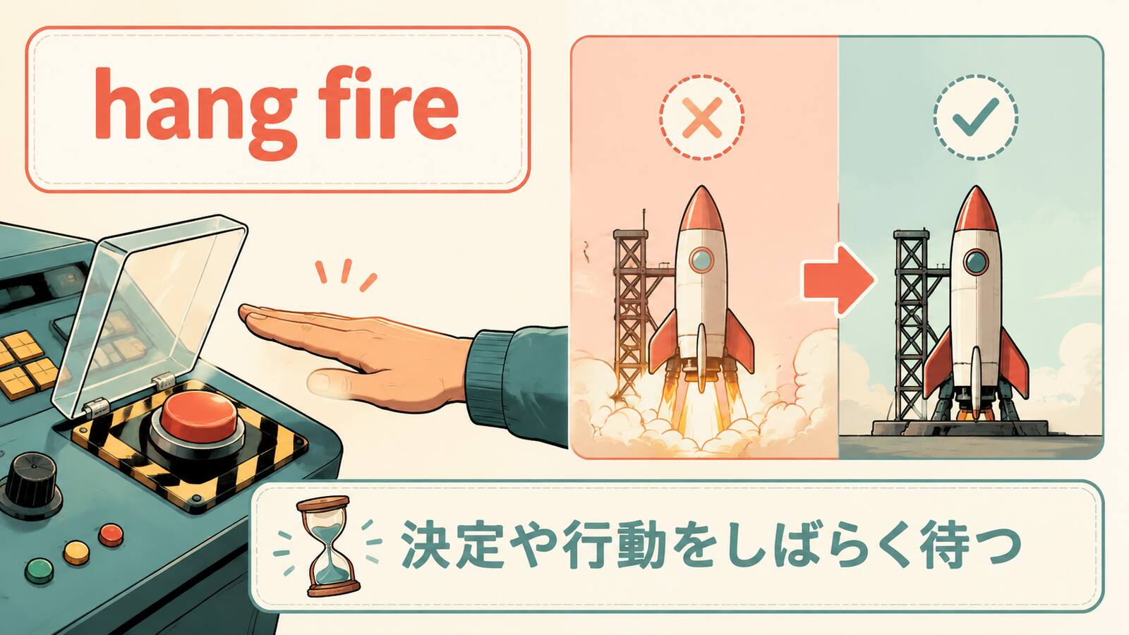 hang fireの直訳イメージとニュアンスを説明するイラスト