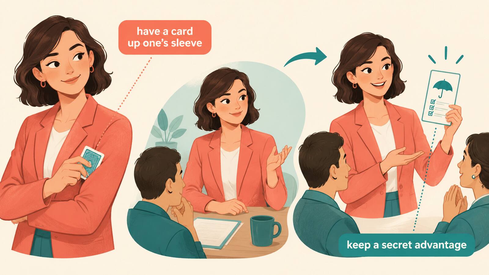 have a card up one’s sleeveが秘密の切り札を持つことを示す解説画像