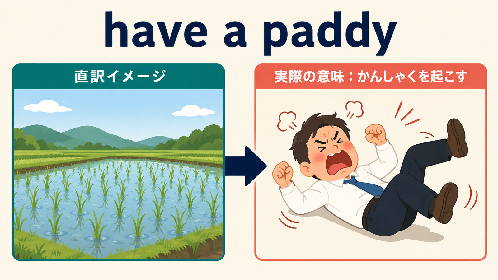 have a paddyの直訳イメージから実際の意味への図解