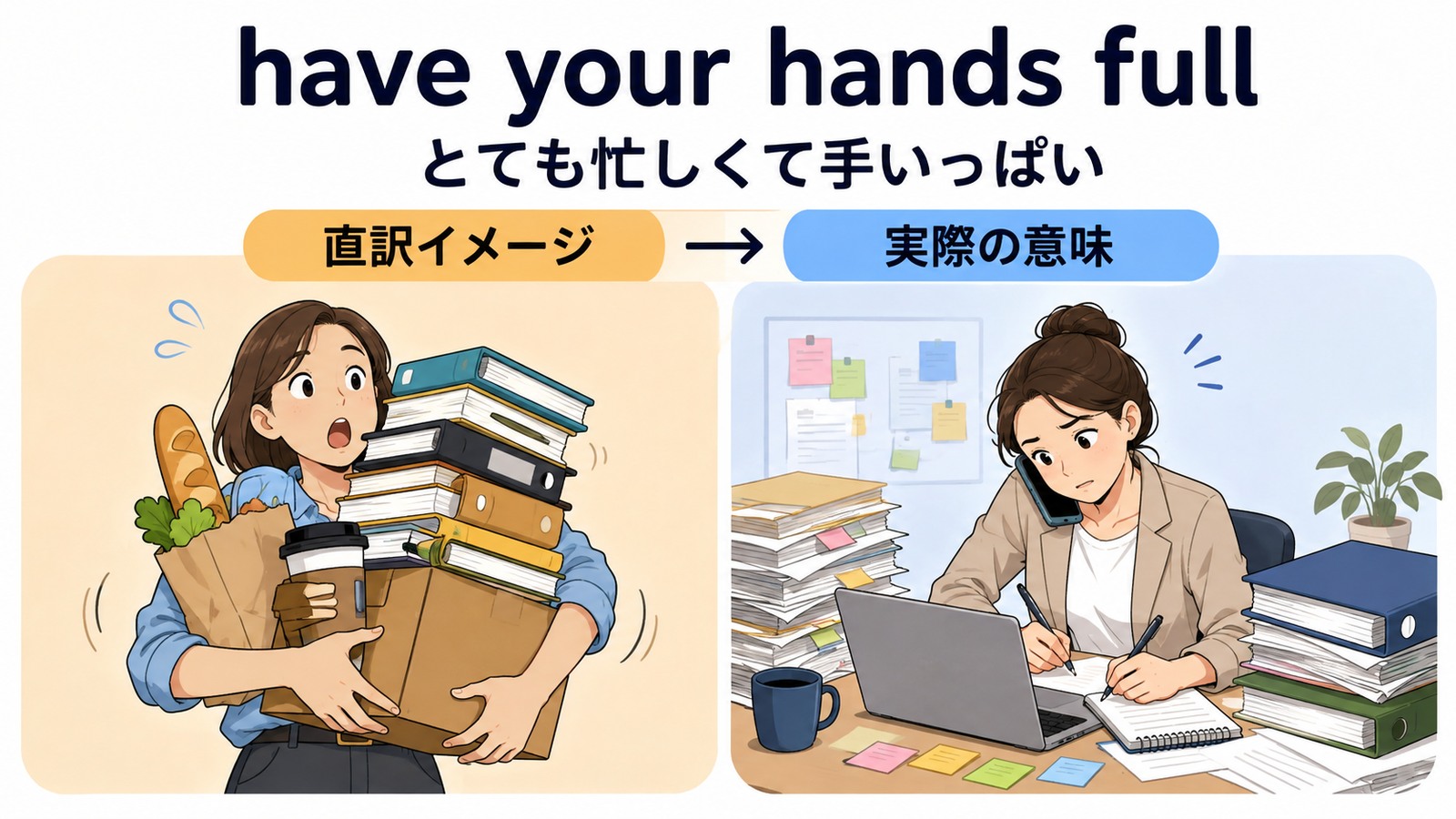 have your hands fullの直訳イメージと実際の意味