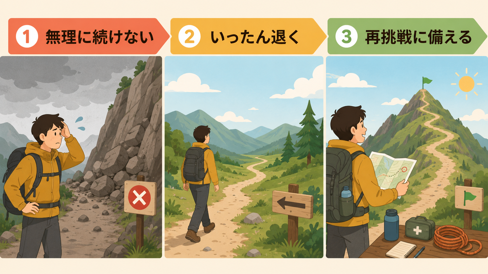 He who fights and runs away may live to fight another dayのニュアンスを示す解説図