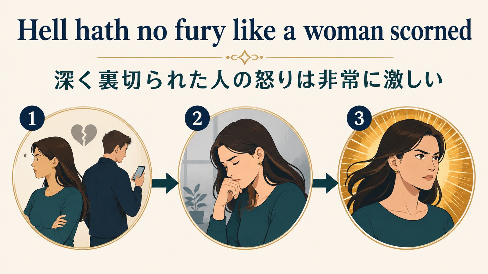 Hell hath no fury like a woman scornedの直訳と実際のニュアンスを説明する図解