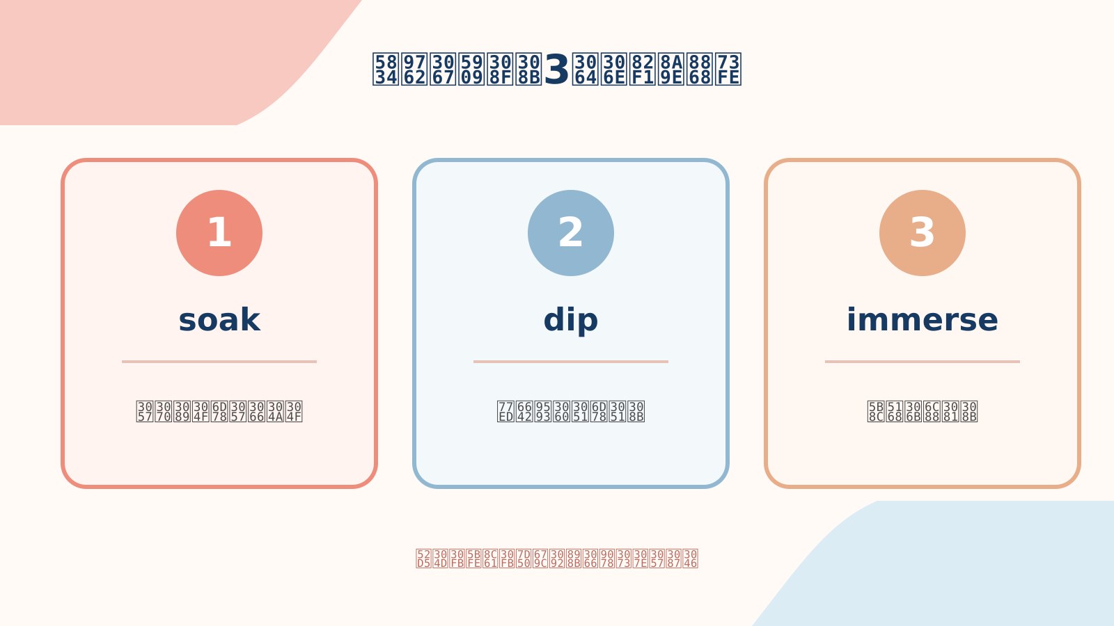 浸すの英語表現3つの使い分け比較図