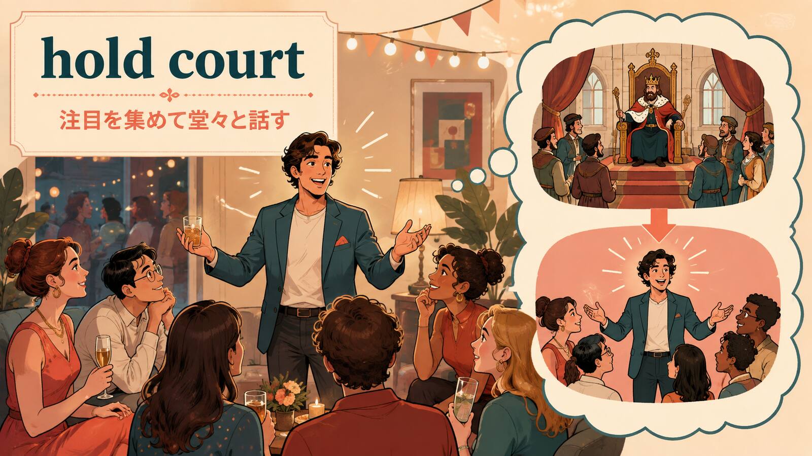 hold courtの意味とニュアンスを説明するイラスト