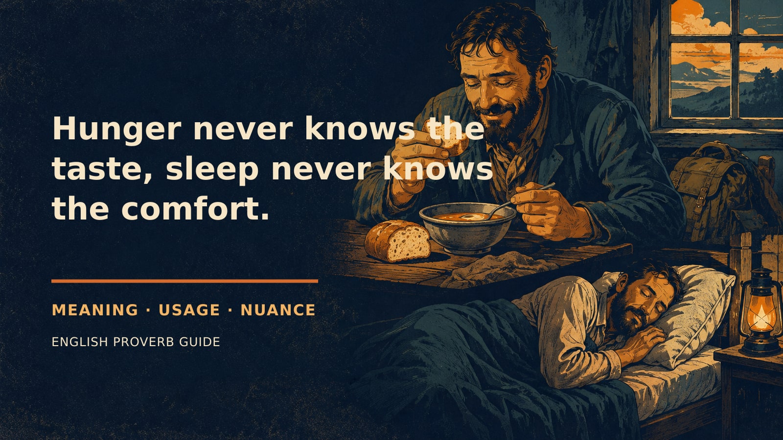 Hunger never knows the taste, sleep never knows the comfort.の意味・使い方｜ニュアンスと例文を解説