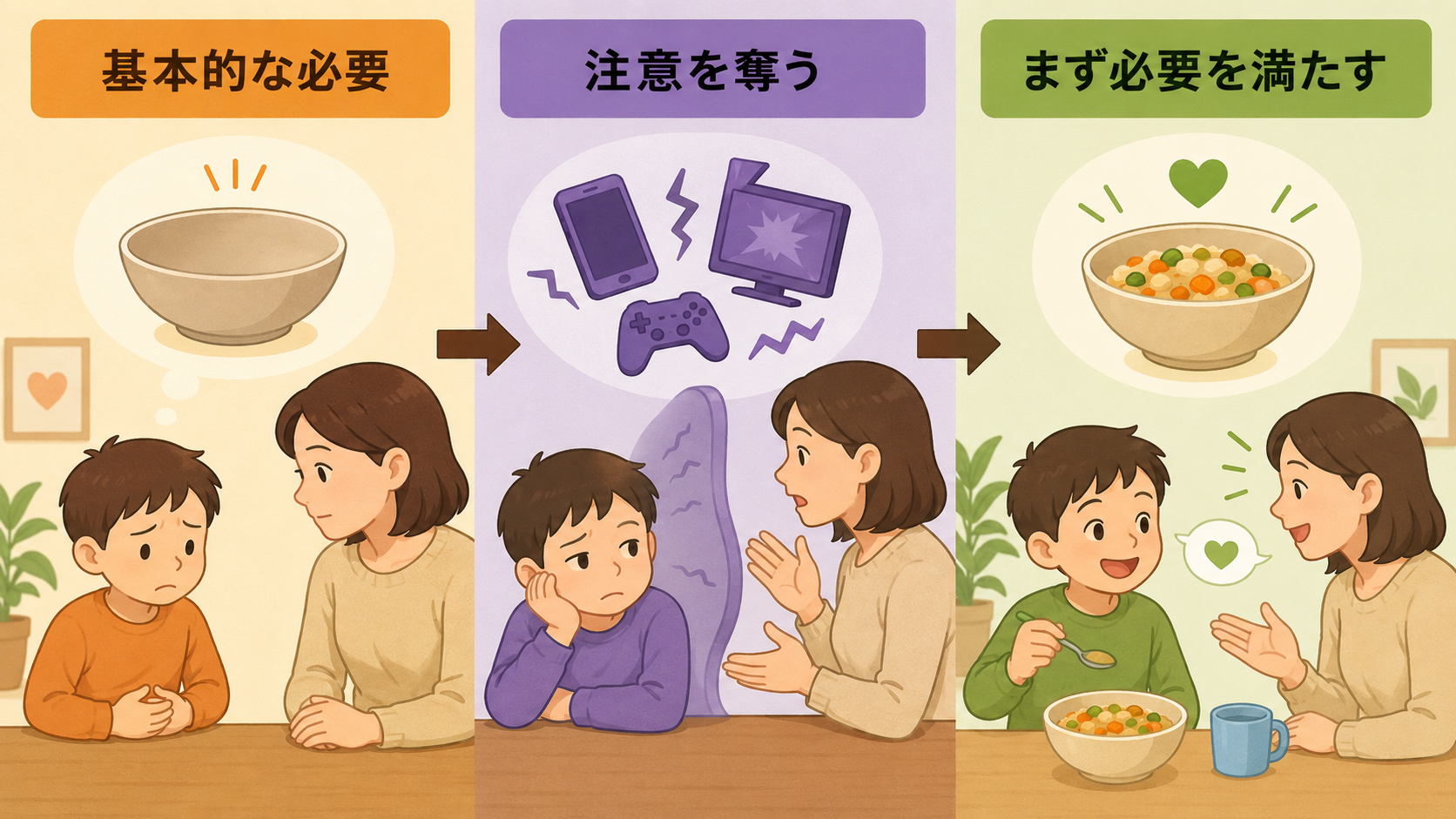 A hungry belly has no earsのニュアンスを示す解説図
