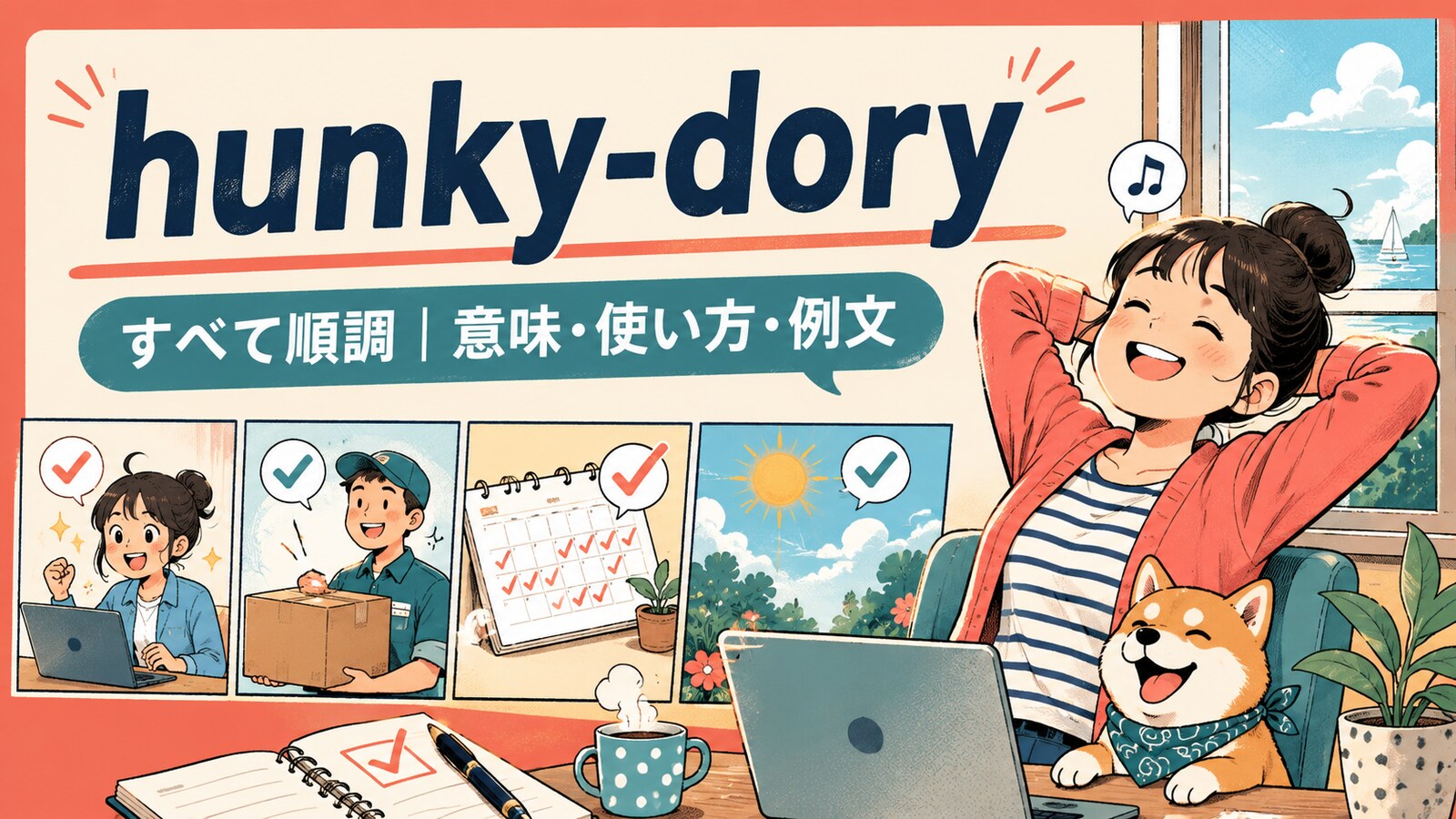 hunky-doryの意味・使い方・例文を紹介するアイキャッチ画像