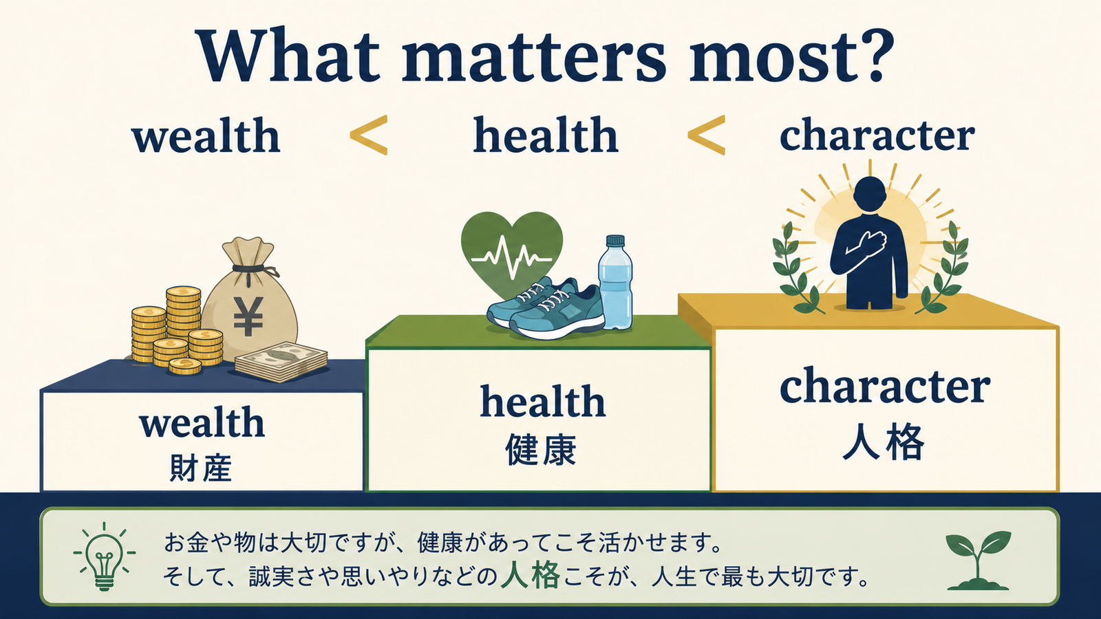 If wealth is lost, nothing is lostの意味を図解したイラスト