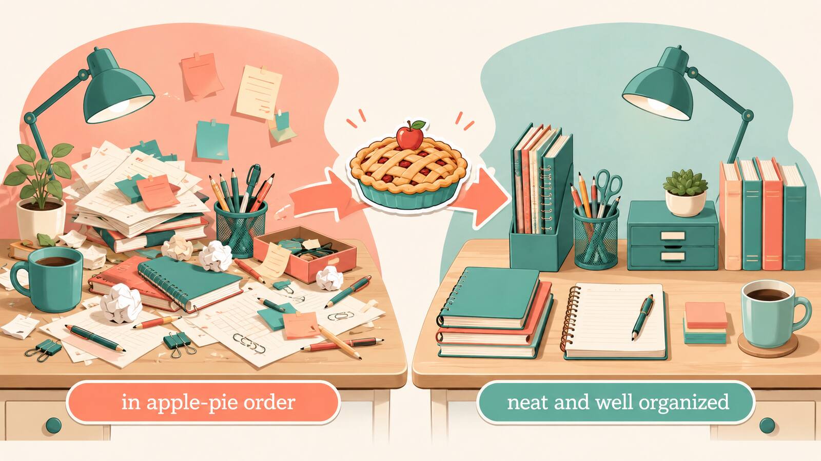 in apple-pie orderがきちんと整った状態を示す解説画像