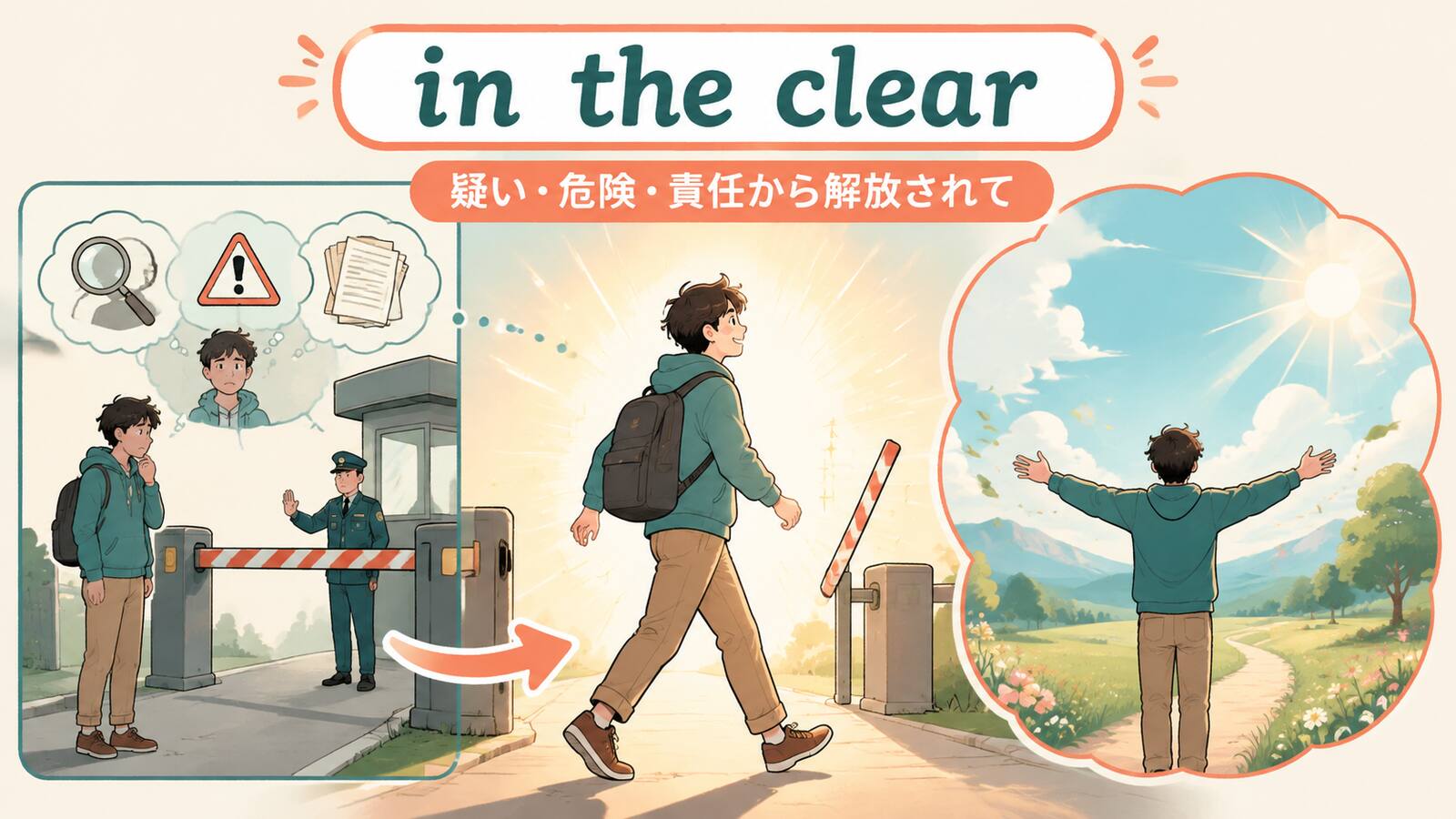 in the clearの意味とニュアンスを説明するイラスト