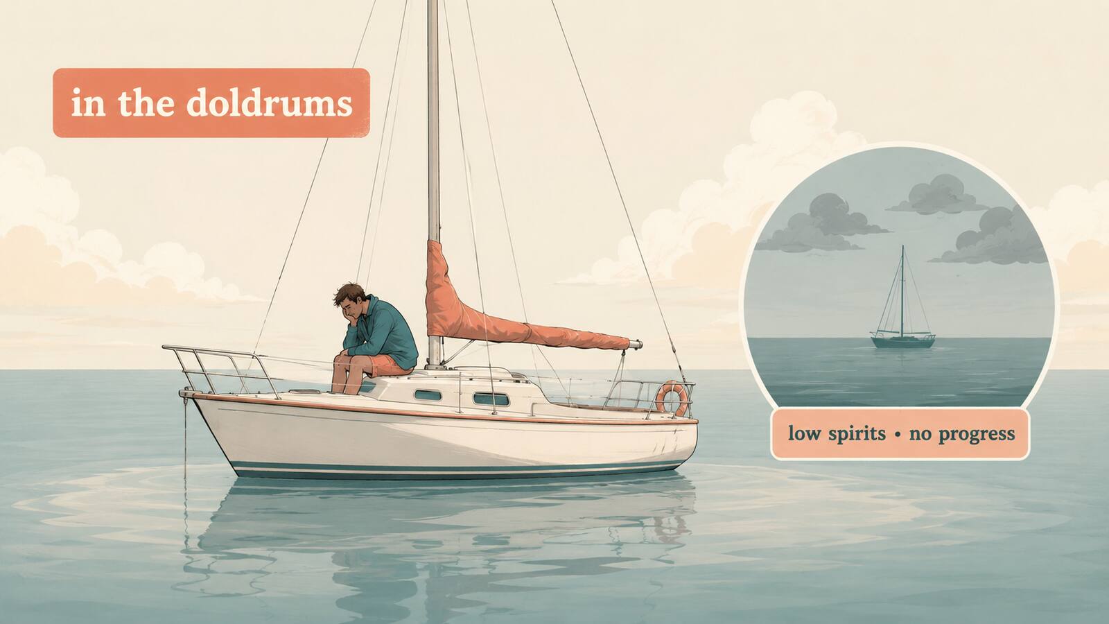 in the doldrumsが意気消沈や停滞を表すことを示す解説画像