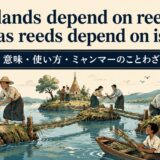 島と葦の相互依存を表すミャンマーのことわざのアイキャッチ
